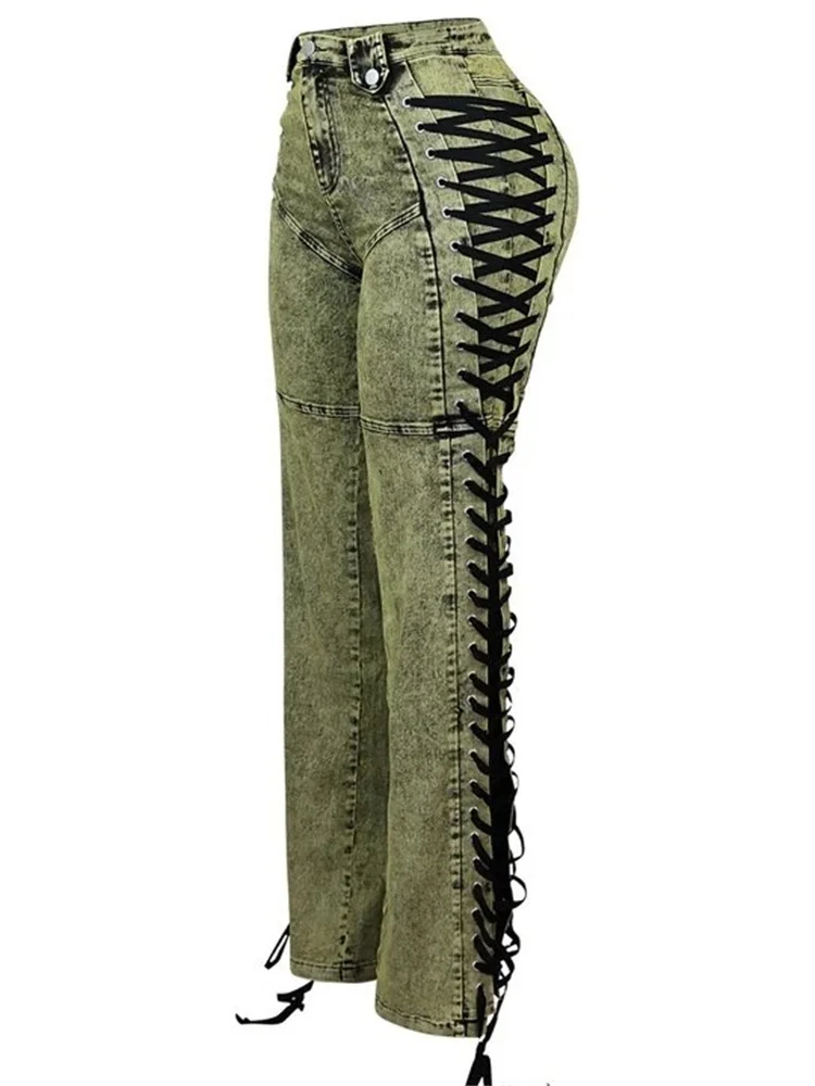 Wmstar Jeans Women High Waist Denim Boyfriend Flared Cargo Pants Korean Ripped Bandage Streetwear Wholesale Dropshipping 2025