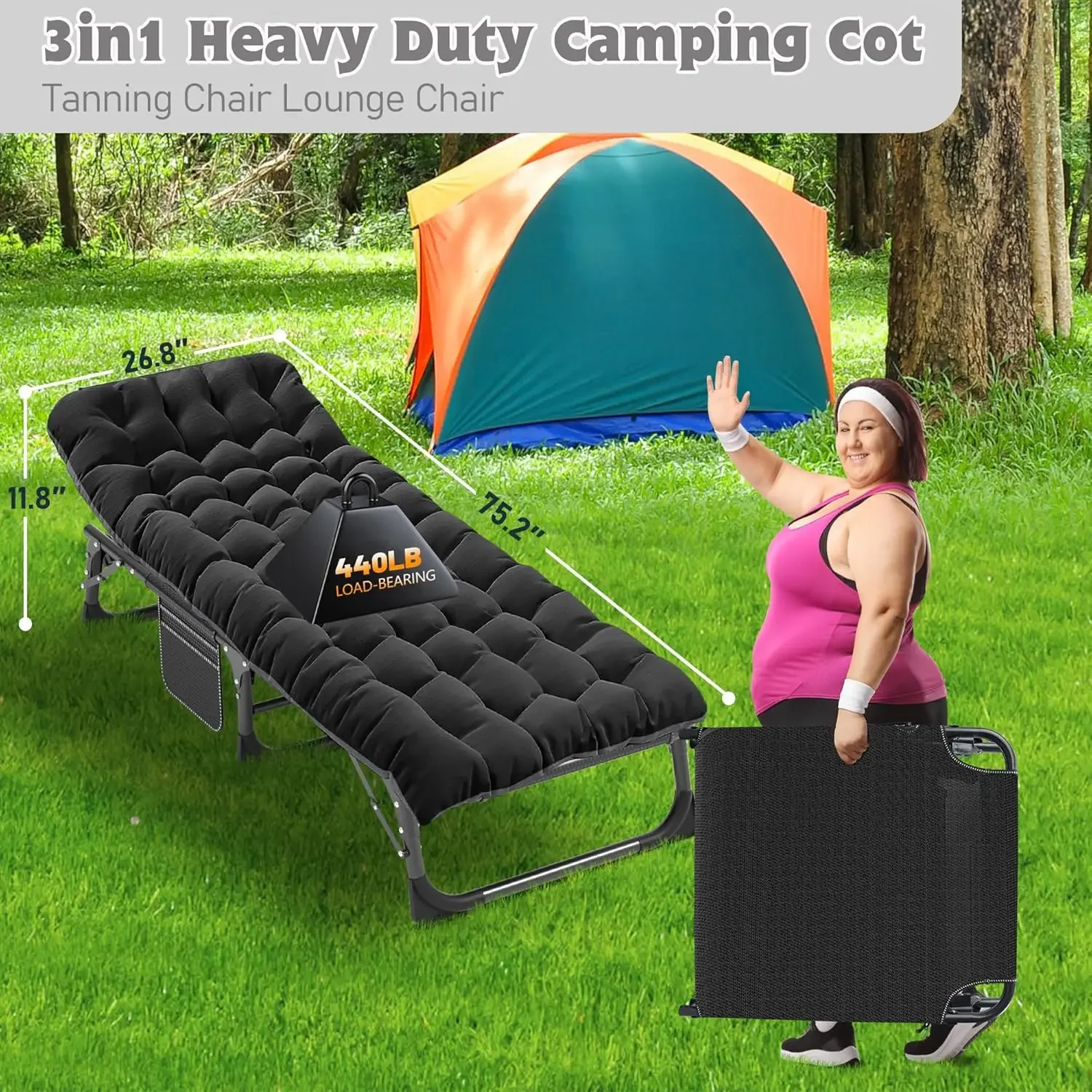 NEW-2PK Oversized Chaise Lounge Chair,5 Positions Padded Outdoor Tanning Chair,Heavy Duty Portable Chair for Sunbathing Patio Po