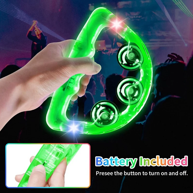 Light Up LED Tambourine 12 Pieces Musical Flashing Glow Handheld Percussion Instrument