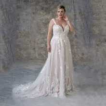 

Sexy Plus Size Appliques Wedding Dresses 2022 Lace Sleeveless Sweetheart Soft Tulle Bridal Gown A-Line Sweep Train Backless