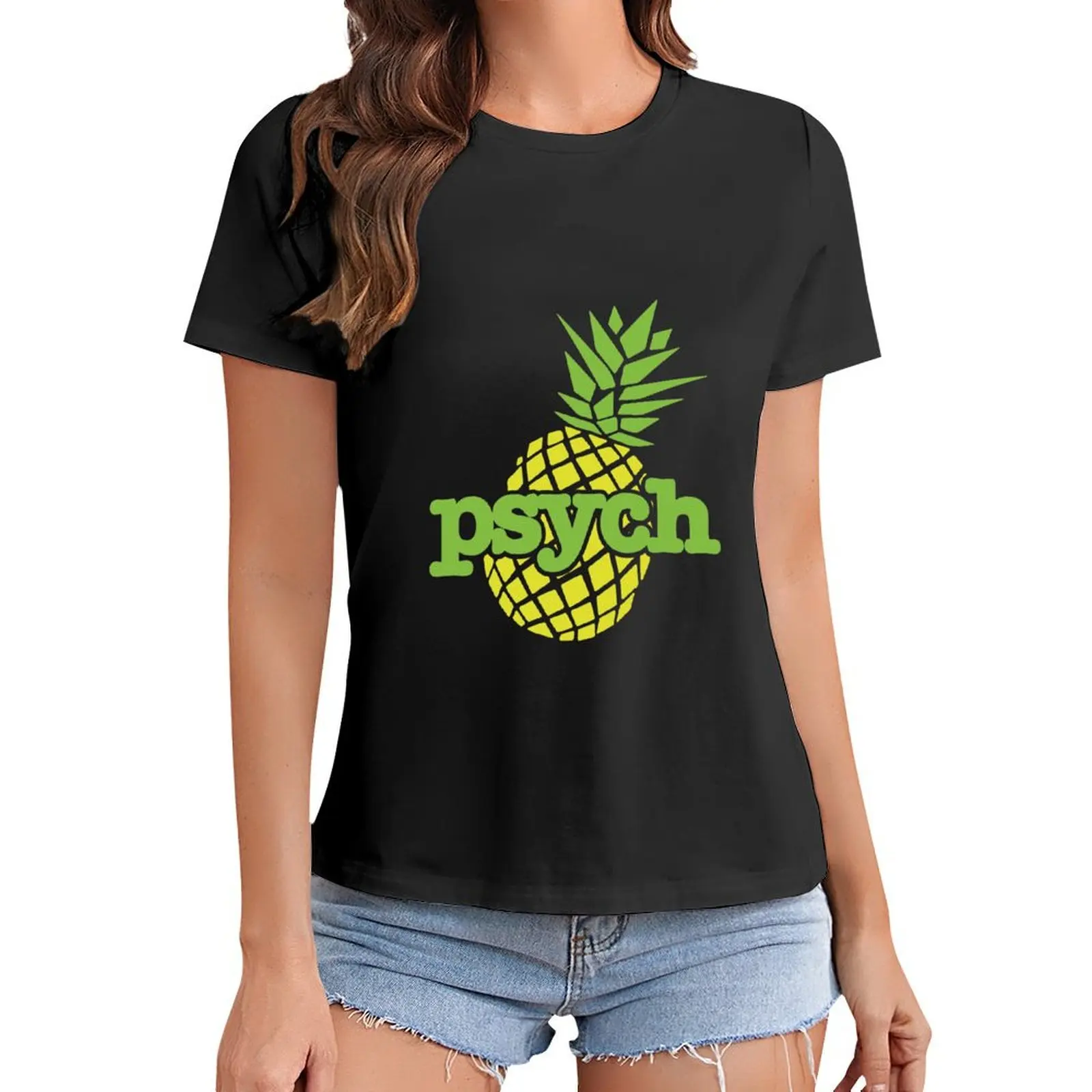 

Psych Pineapple T-Shirt sports fans summer clothes cotton t shirts Women