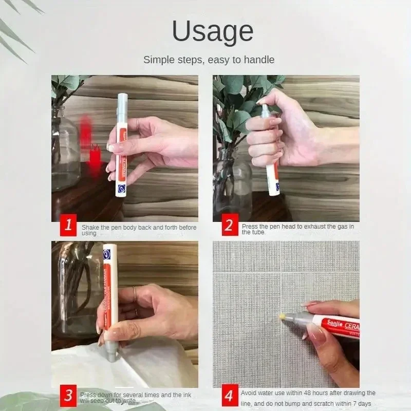 Tile Grout Marker Waterproof Ceramic Mold-Resistant Seam Pen for Kitchen & Bathroom Wall and Floor Repair