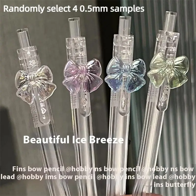 Kawaii Transparent Bowknot Mechanical Pencil with 2B Refills – Cute Stationery Set, 1/4 Pack