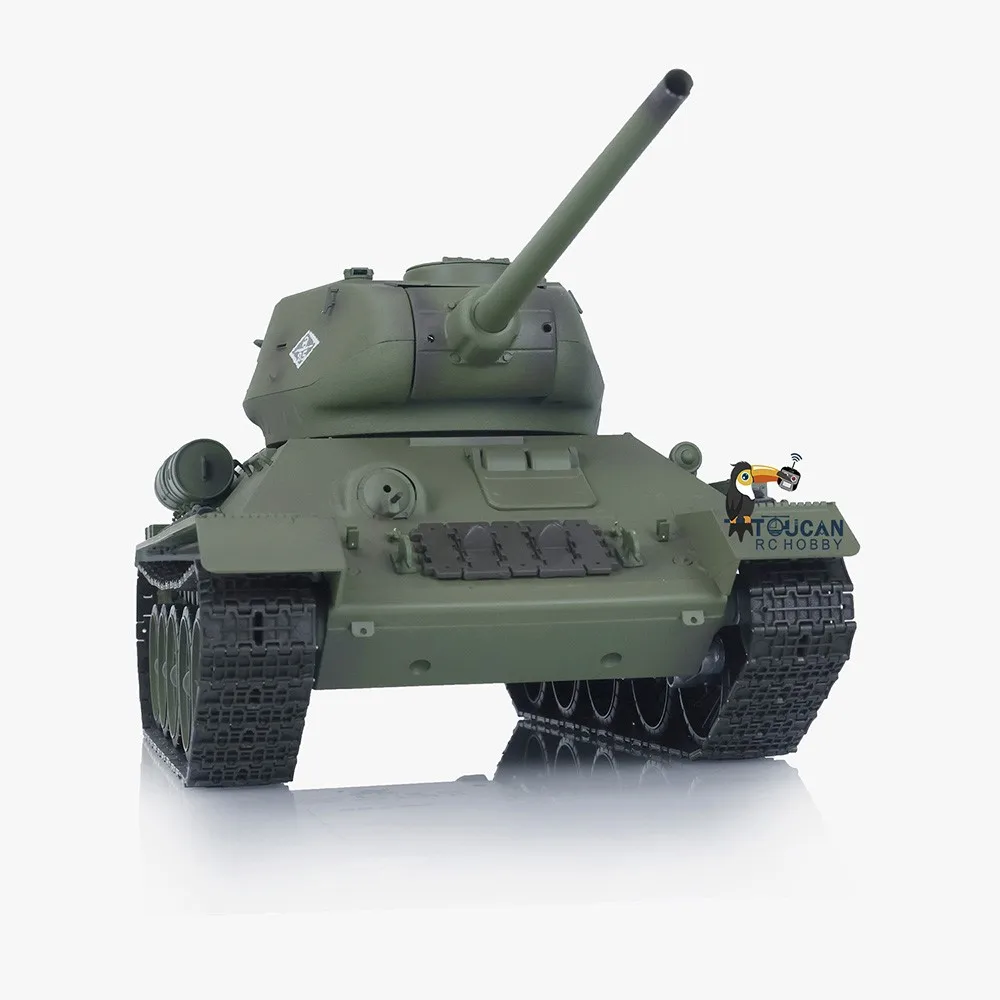 Char radiocommandé Heng Long 1/16 Tiger I en vue arrière, avec compartiment infrarouge et pièces métal apparentes.