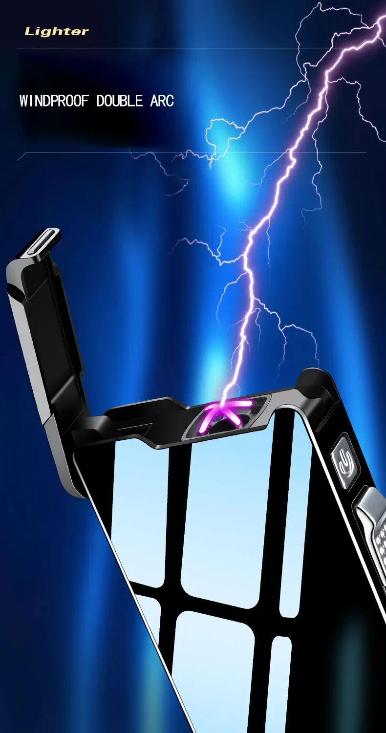 Description Picture 6 of item2 in 1 Double Arc Windproof USB Metal Jet Flame LED Gas Charging Electric Survival Torch Turbo Lighter