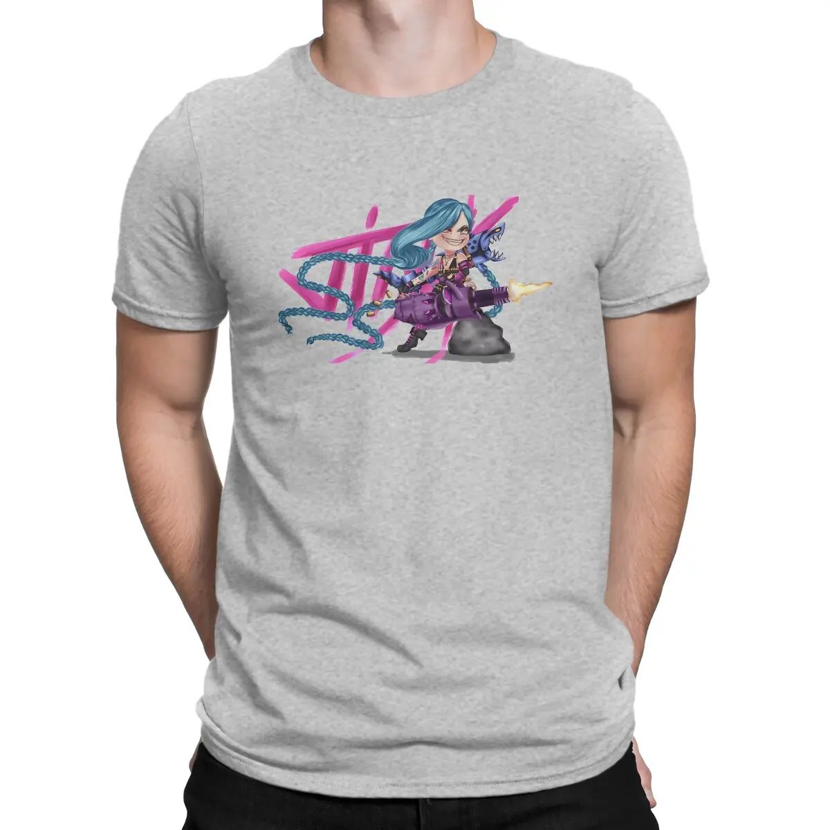 thumbnail image 1 of Camiseta Jinx para hombre, de Arcane League of Legends, LOL Game, de algodón, cuello redondo, manga corta, humor, regalos de cumpleaños de alta calidad., 1 of 7