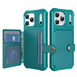 Universal Wallet Phone Case with Card Holder and Hybrid Rubber Bumper Design - iPhone 18 (Green)