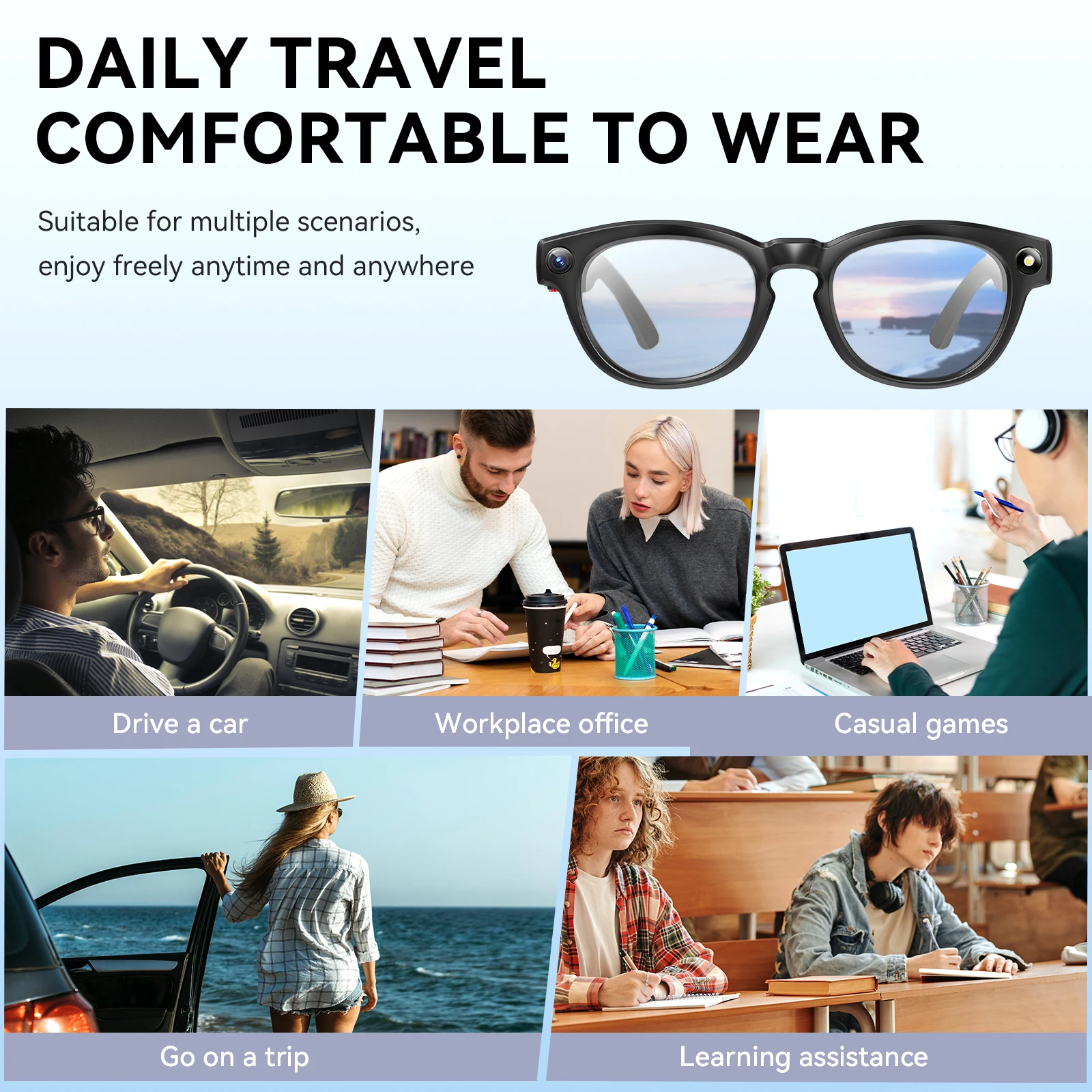 EIGIIS AI Smart Glasses Bluetooth Call With AI Voice Translate Intelligent shooting function Noise Reduction Waterproof Glasses 6