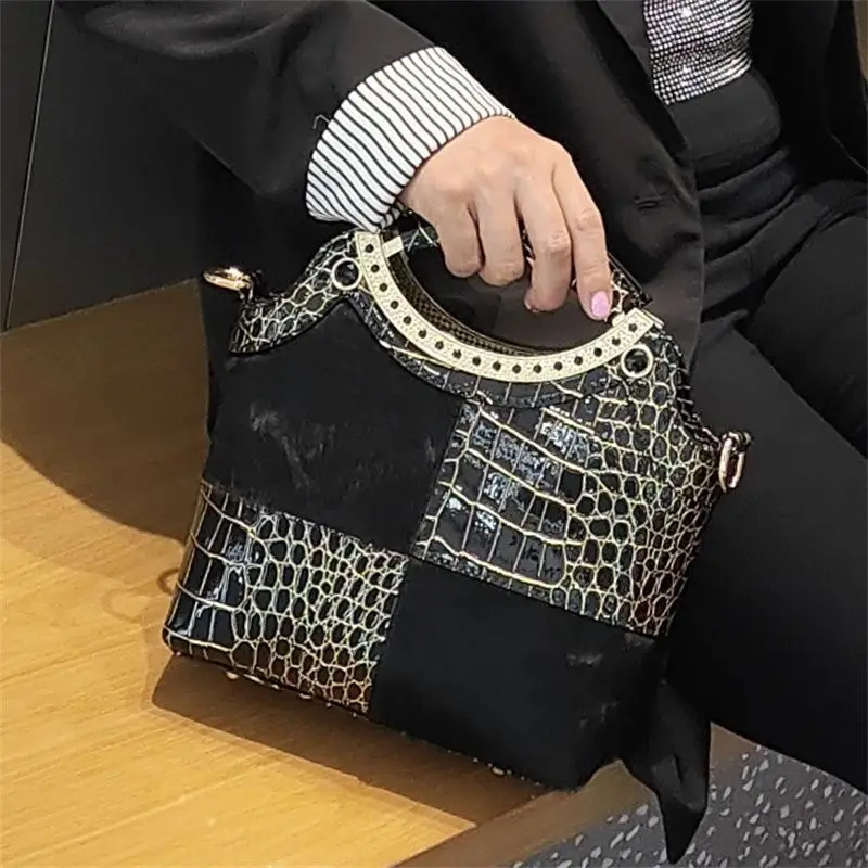 

New Retro Hobo Bags Horse Fur Crocodile Genuine Leather Women Handbags Ladies Tote Shoulder Crossbody Bag
