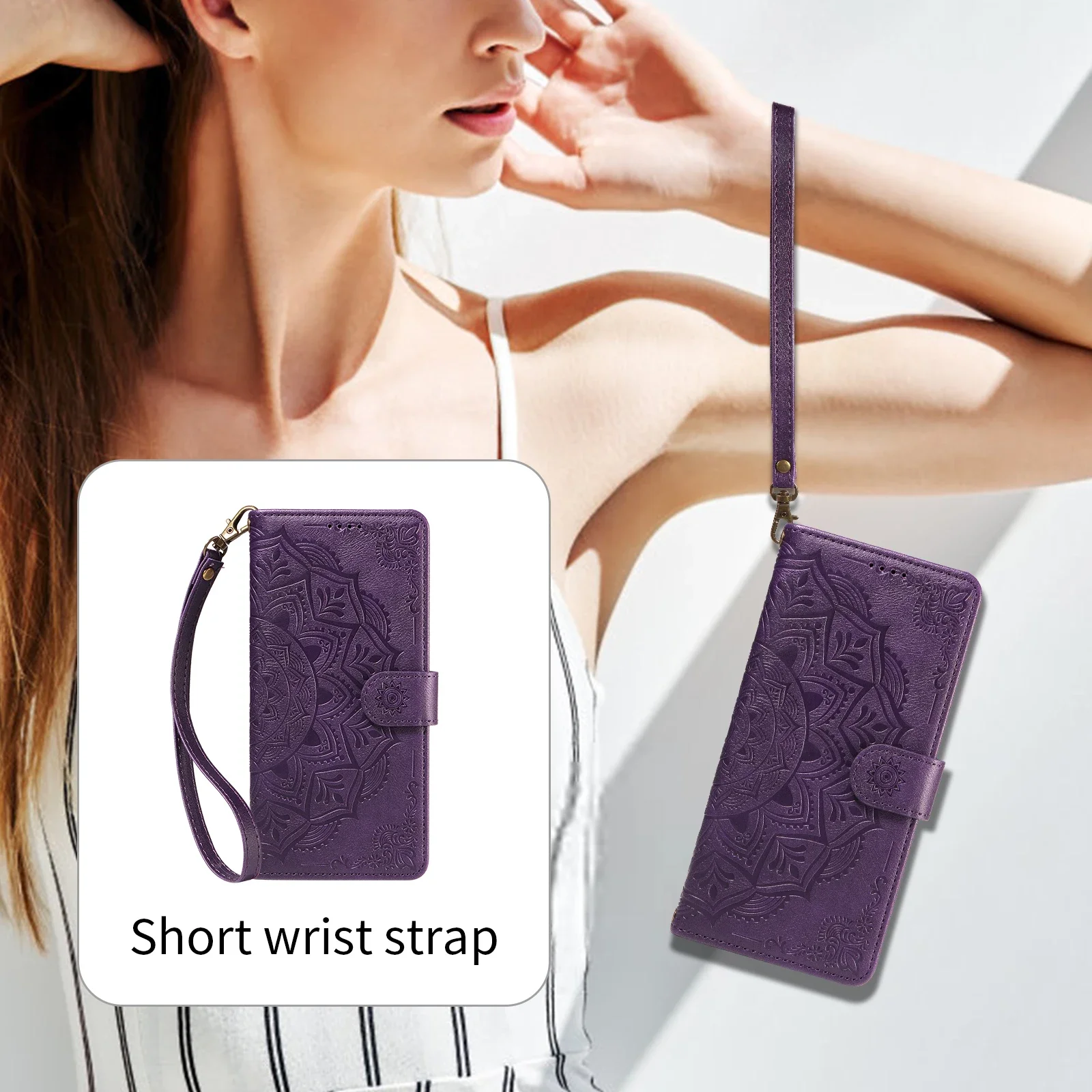 Datura Leather Wallet Cover Strap Phone Case