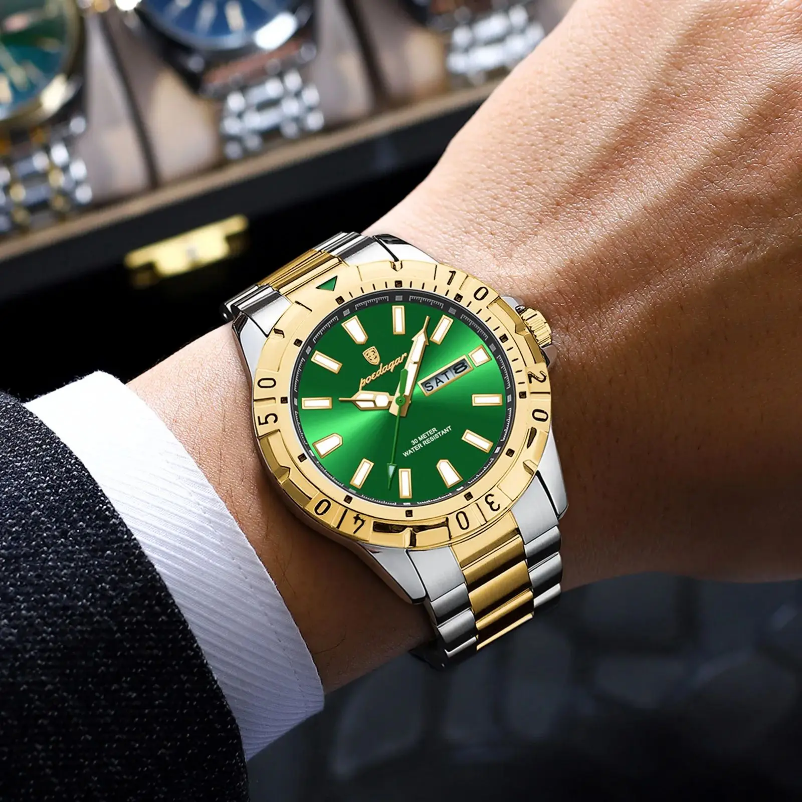 POEDAGAR Luxury Quartz Man Watch Waterproof Luminous Date Week Men Watch Military Stainless Steel Men's Watches Sport Male Clock
