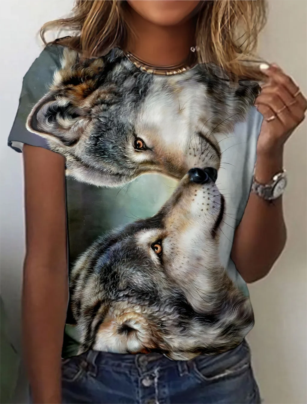 Fashion Women's T-shirt with wolf  Graphic 3D Printed Short Sleeve Summer  T-shirt oversized Polyester Fiber Clothing623_voghion.com
