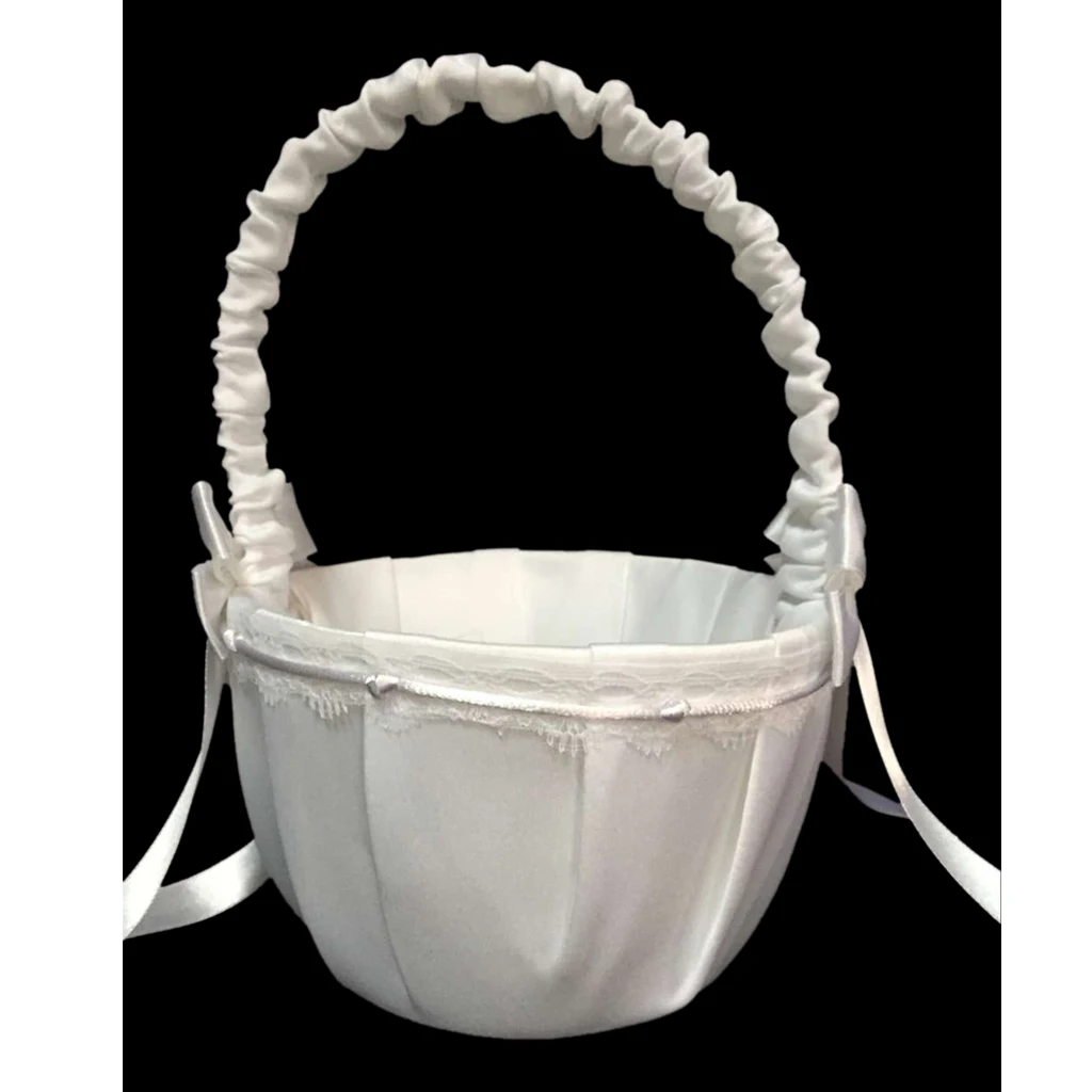 Elegant Wedding Flower Girl Basket White Cute Satin Holder Ring Pillow Flower Storage Basket for Party Wedding Decoration