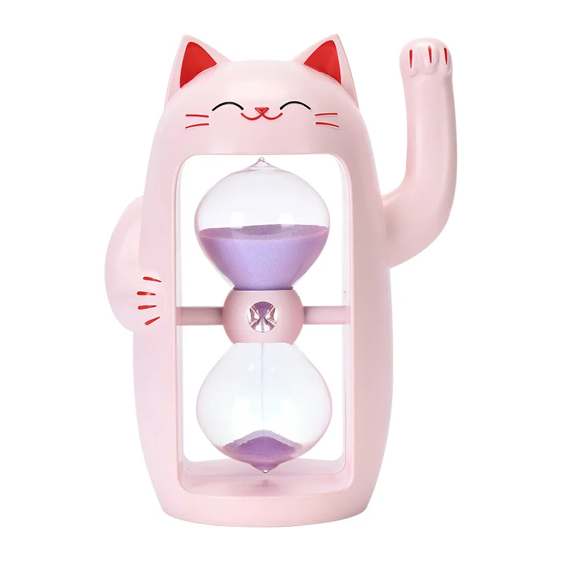 창의적인 고양이 모래시계 데스크탑 타이머 거실 프론트 데스크 장식 부를 끌어들이는 고양이 선물 장식품