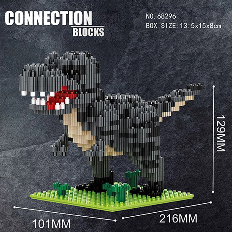 

Jurassic Dinosaur Building Blocks Tyrannosaurus Rex Velociraptor Connection DIY Micro Bricks Toys for Boys Kids Birthday Gift