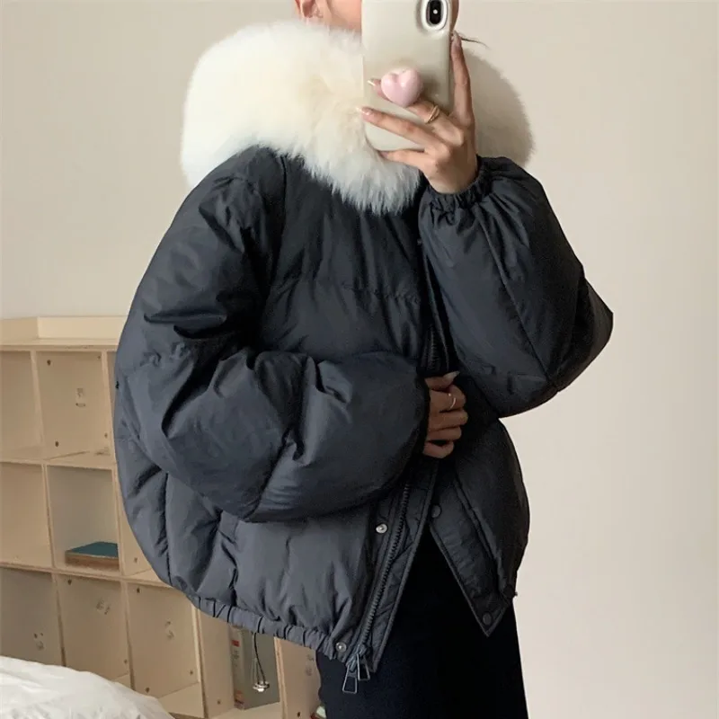 2023 New Women White Duck Down Jacket Winter Coat Female Short Parkas Fox Fur Collar Hooded Outwear Fashion Warm Thick Overcoat