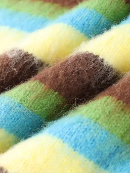 Mohair Striped Elegant Sweater Women Oversize Long Sleeve Contrast Color O-neck Pullover Female Jumper 2024 Autumn Colorful Tops 4