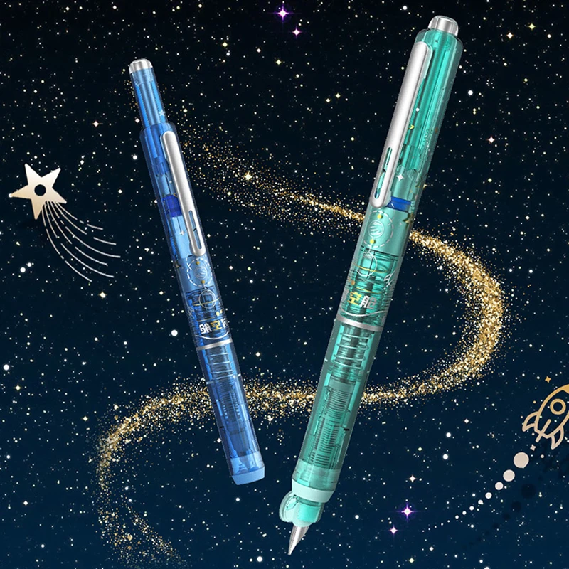 Space Capsule Design Fountain Pen with Ink Cartridge Set No Splatter Smooth Writing Pens for Students School Office Stationery