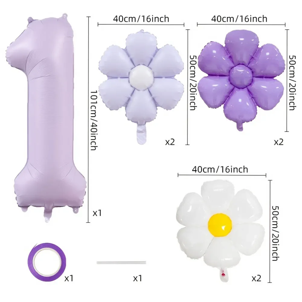 7 Teile/satz 40 Zoll Marca Lila Digitale Gänseblümchen Ballon Set Blume Aluminium Folie Ballon für Geburtstag Dusche Jahrestag Dekoration – Detail 1
