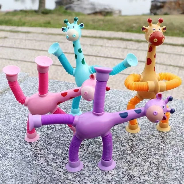 Jouets à ventouse pour bébé, en forme de girafe, tube télescopique, pour  enfants