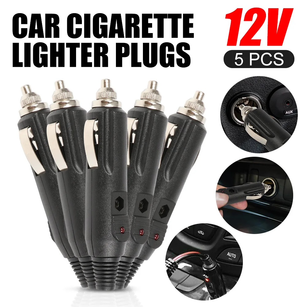 

5Pcs 12V High Power Male Car Cigarette Lighter Socket Plug Connector Indicator LED Durable Practical High Temperature Resistance