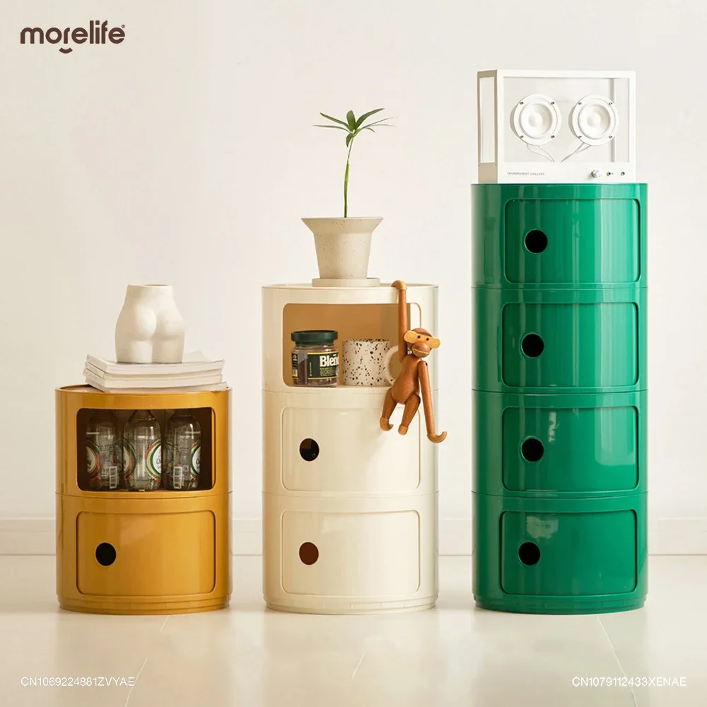 Nightstands Set Plastic Storage Cabinet Fabric Drawers Cabinet Nordic Modern Mini Circular Design Bedside Table Creative Round Storage Cabinet Night Stand Bedroom Furniture
