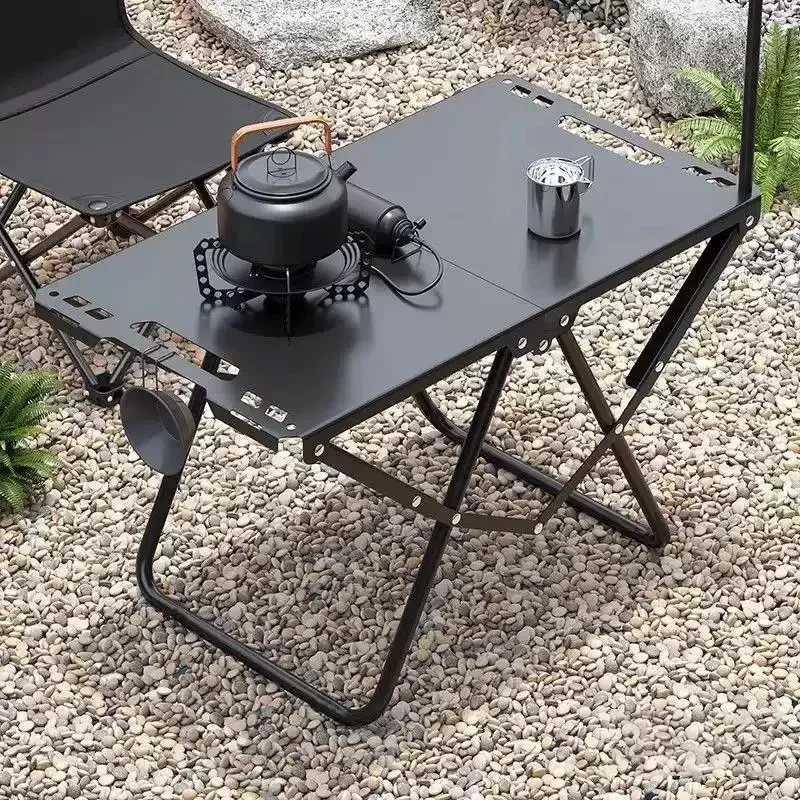 Tavolo da campeggio pieghevole portatile, tavolo da picnic per esterni, tavolo pieghevole compatto, adatto per campeggio ed escursioni. - immagine 2
