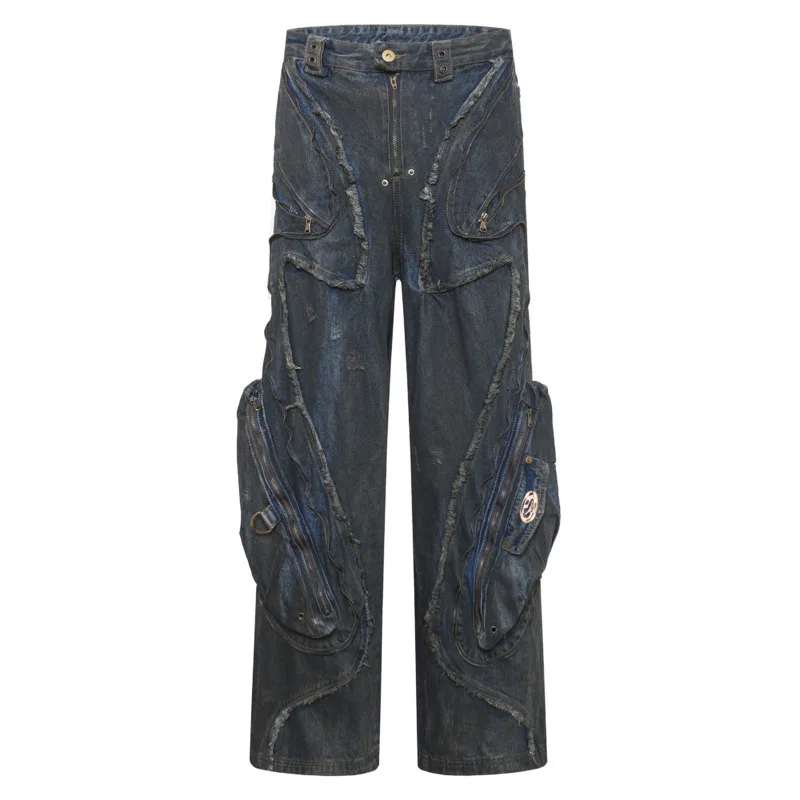 PFNW Niche Design Shaped Deconstructed Stained Straight Jeans Men's High-end Spring Casual Wide Leg Pants Denim Trousers 12C1592 6