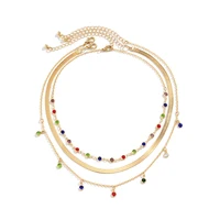 IngeSight.Z 2026 Trendy MultiLayered Color Crystal Chain Choker Necklace for Women Boho Flat Snake Chain Clavicle Short Necklace - Image 6