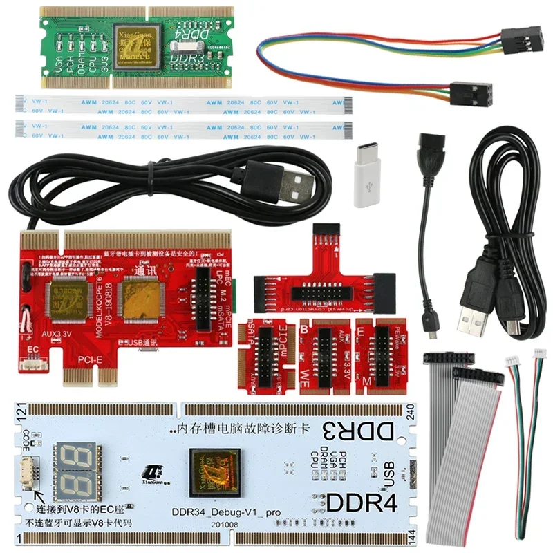 Фото Универсальная диагностическая карта KQCPET6 V8 для ноутбуков, ПК, поддержка PCI PCI-E, MiniPCI-E LPC DDR3/4 №1