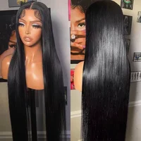 Perruque Lace Frontal Wig naturelle vietnamienne, cheveux lisses, Super Double tirage, noir naturel, pre-plucked, HD 2