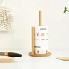 Vertical Wooden Roll Paper Shelf Storage Rack Kitchen Paper Towel Rack Japanese Style Plastic Wrap Lazy Cling Film Rag Holder 5