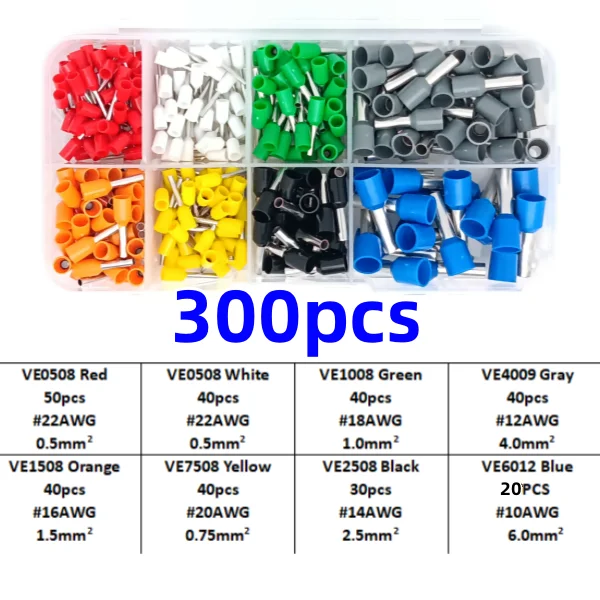 Description Picture 4 of item300-2120PCS Boxed VE Tubular Wire Terminal ， Insulated Electrical Wire Cord End Connector，Auto Cable Crimping Terminal Connector