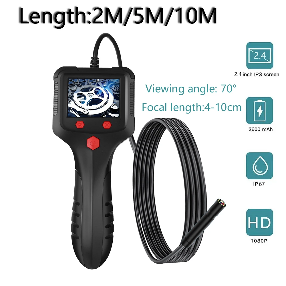 2.4'' IPS Screen Industrial Endoscope Camera HD1080P 2m/5m/10m Meter Hard  Cable Pipe Sewer Inspection Borescope IP68 Waterproof - AliExpress