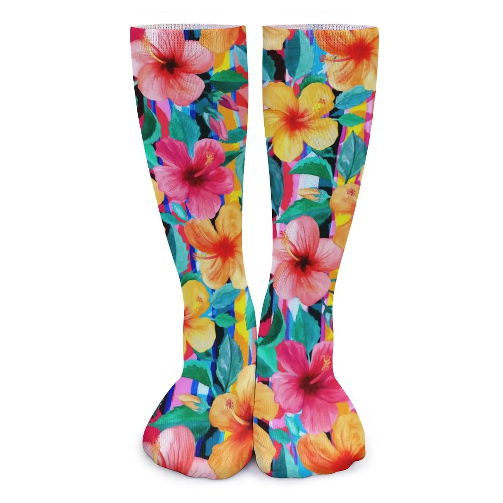 

Hawaiian Tropical Socks Winter Hibiscus Floral Print Stockings Korean Unisex Soft Socks Design Climbing Non Slip Socks