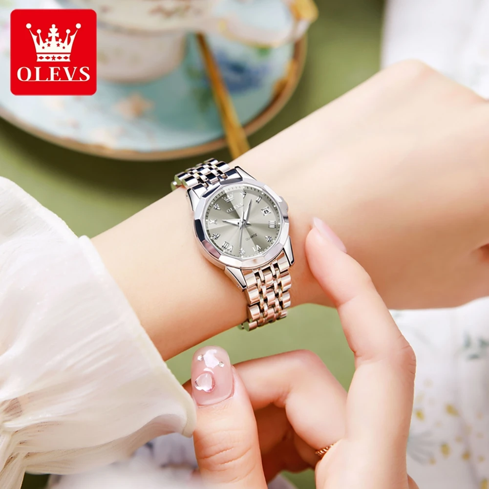 OLEVS Elegant Fashion Women's Watches Luxury Brand Original Quartz Watch for Ladies Waterproof Stainless Steel Luminous Date 4
