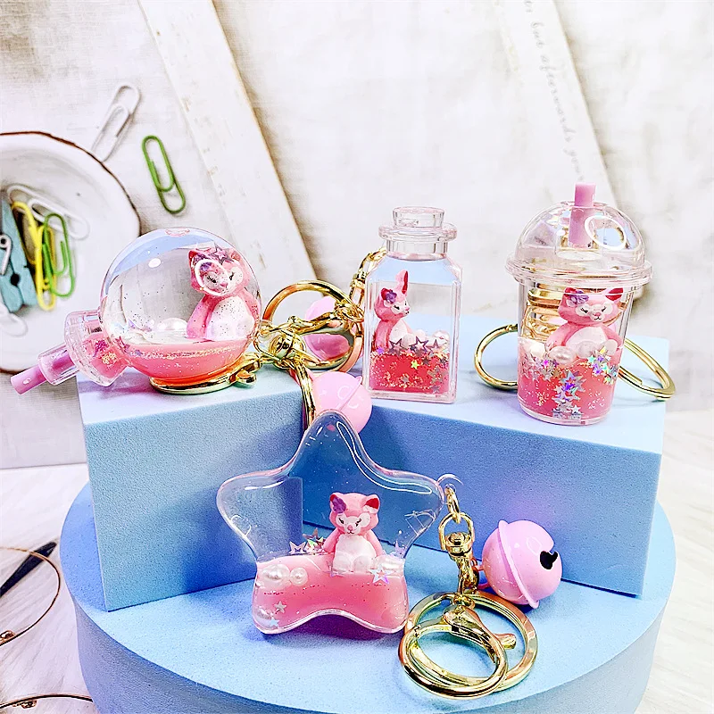 Disney Candy Linabell Liquid Pendant Keychain Toys Children Cute Pink