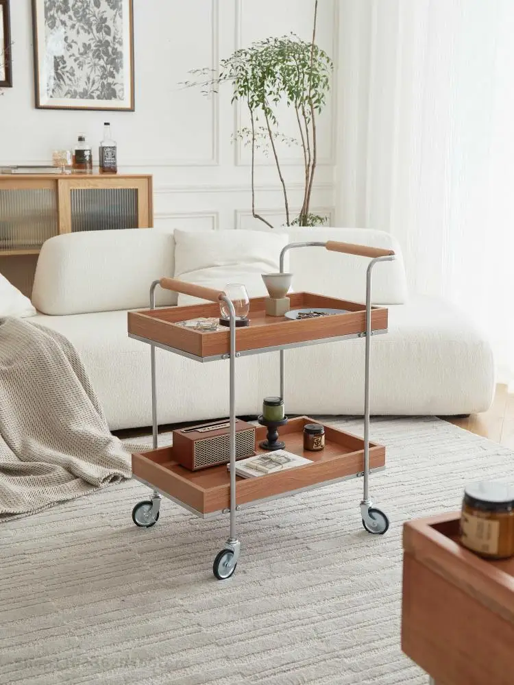 Nordic Small Cart Bedside Table Middle Ancient Solid Wood Movable Small Side Table Living Room Sofa Coffee Storage
