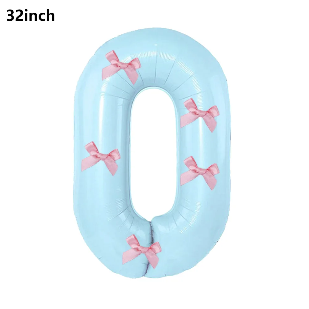 32 Blue, Pink, and Black Number Balloons with Ribbon Bows