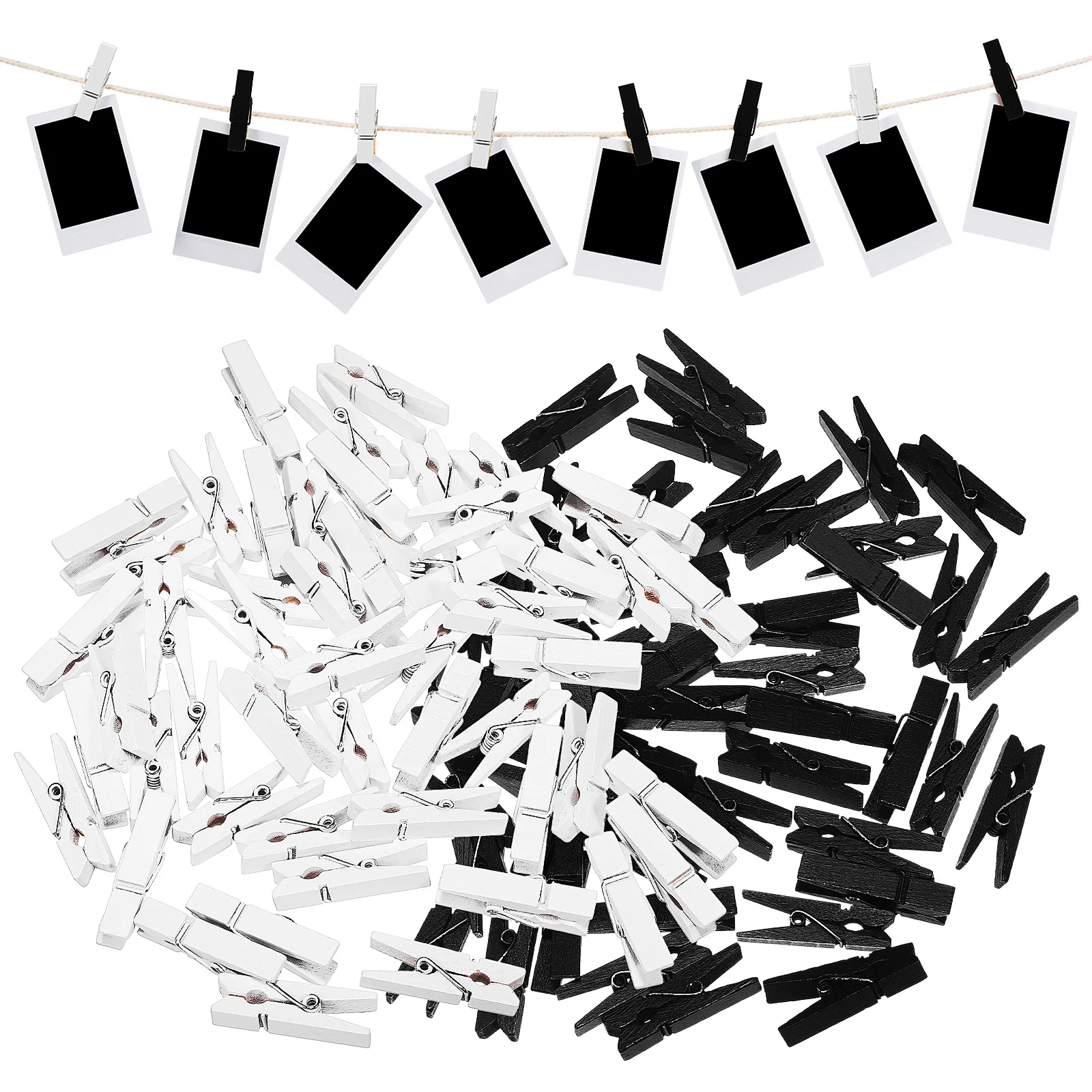 

100 Pcs Decorative Clips Black and White Photos Wood Clothespins Household Laundry Pegs For Hanging Wooden Picture Quilt Clamps
