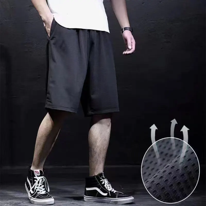 Sports Shorts Men Run Breathable Quick-Dry Mesh Gym Fitness Solid Color Polyester Casualwear