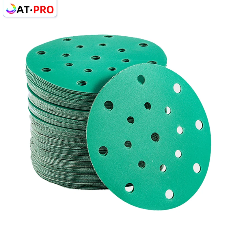 Green 100 Sheets of 6 "17hole Sandpaper 150mm Round Flocking 80400