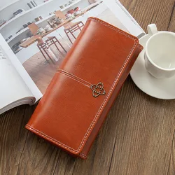 Elegant Women's Luxury Leather Wallet - Fashionable Long Purse and Card Holder (Brown)