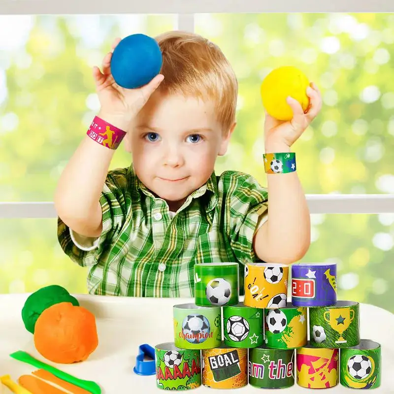 12/24pcs Soccer Slap Bracelets Wristband Kids Birthday Party Favors Pinata Filler Gift Football Theme Party Decoration Supplies