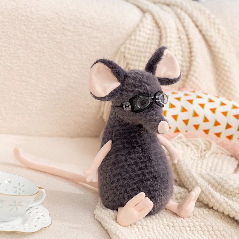 Grey Plush Mouse Toy with Accessories for Kids