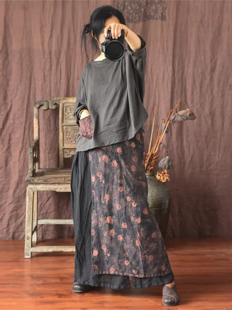 Women Linen Patchwork Skirts Ladies Loose Skirt Female 2025 Skirt Spring Autumn Summer Skirts 2