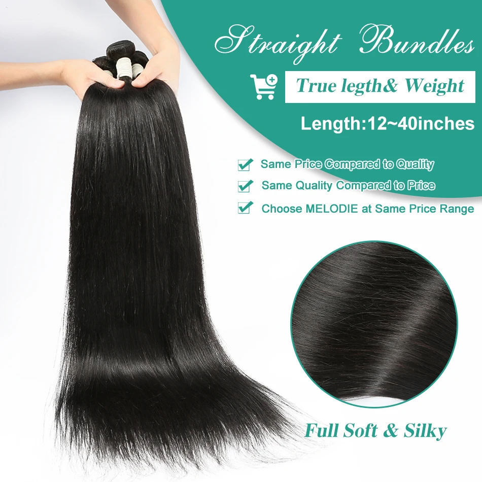 MELODIE 36 38 40 Inch Bone Straight Human Hair Bundles Brazilian Human Hair Weave Bundles 30 Inch Extensions