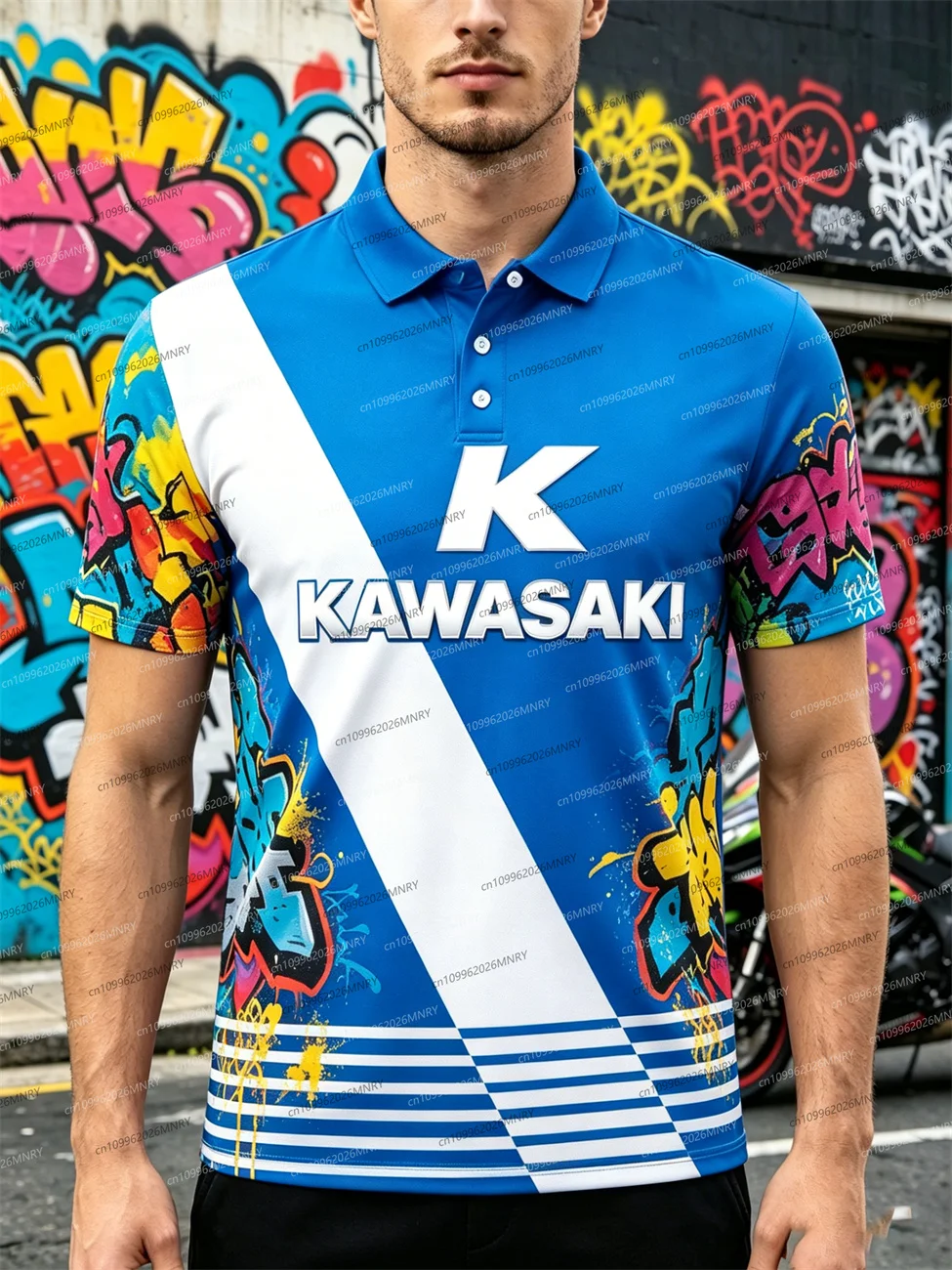 Kawasaki Racing 반팔 티셔츠 남성용 폴로 티셔츠 스포츠 탑 프린트 라운드 넥 통기성 데일리웨어 여성 티셔츠