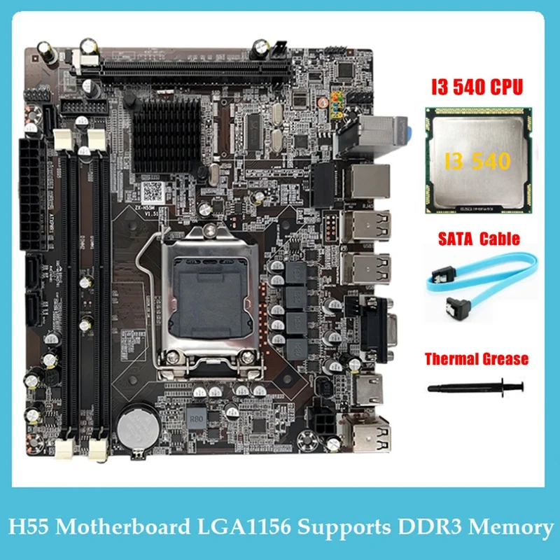 

H55 Motherboard LGA1156 Supports I3 530 I5 760 Series CPU DDR3 Memory Motherboard+I3 540 CPU+SATA Cable+Thermal Grease