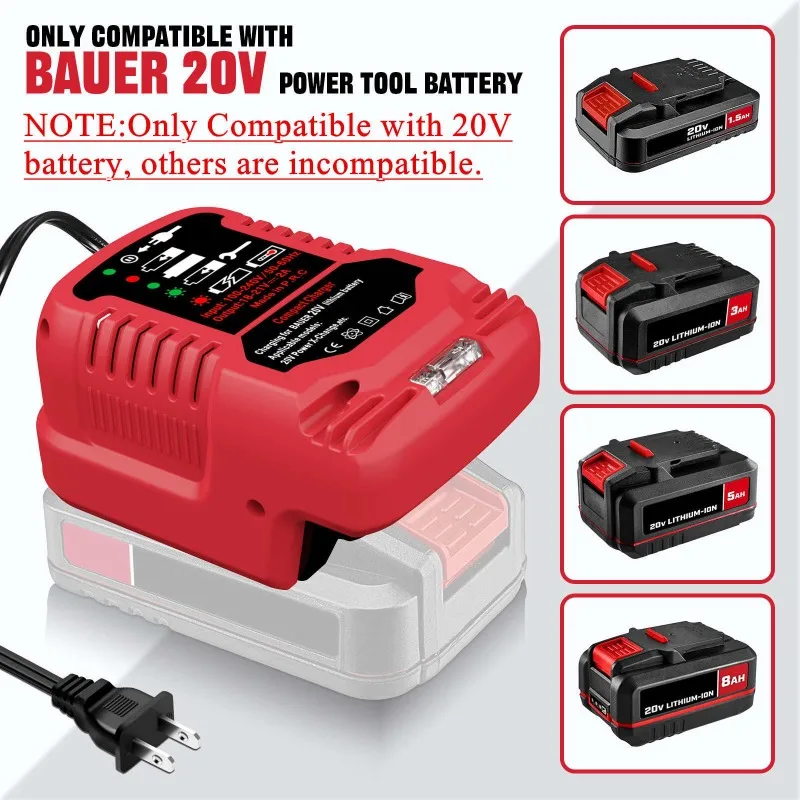 미니 고속 충전기 휴대용 배터리 충전기 Bauer 20V 리튬 배터리와 호환 가능 무선 전동 공구 스팟 충전기 US 플러그
